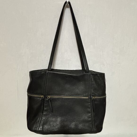 AMERICAN LEATHER CO Zipper Pockets Black Leather Tote Bag Shoulder Purse